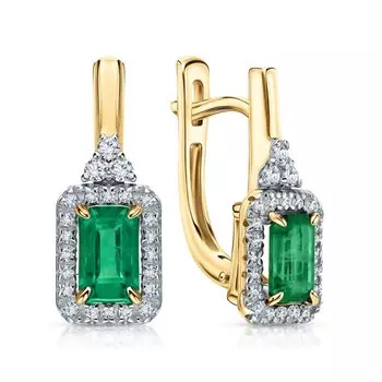 Золотые серьги с бриллиантами природными и изумрудами природными