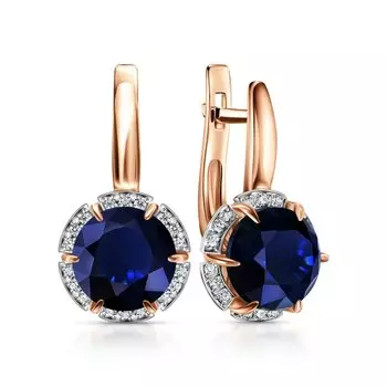 Золотые серьги с бриллиантами природными и сапфирами выращенными