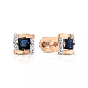 Золотые серьги с бриллиантами природными и сапфирами природными