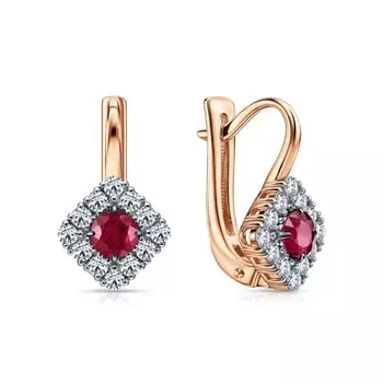 Золотые серьги с бриллиантами природными и рубинами природными