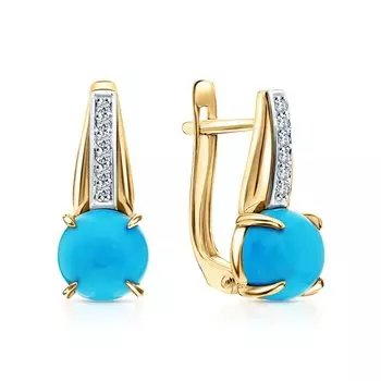 Золотые серьги с бриллиантами природными и бирюзой