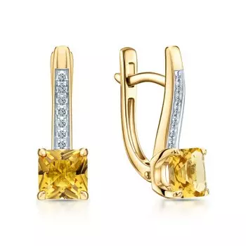 Золотые серьги с бриллиантами природными и цитринами природными