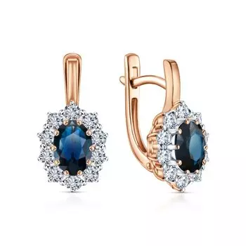 Золотые серьги с бриллиантами природными и сапфирами природными