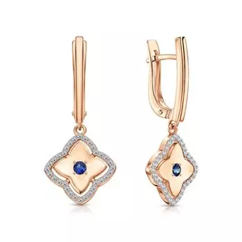 Золотые серьги с бриллиантами природными и сапфирами природными