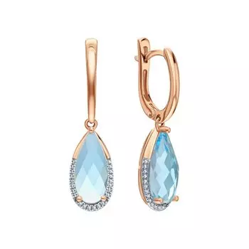 Золотые серьги с бриллиантами природными и топазами природными