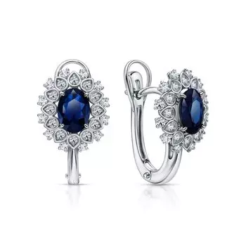 Золотые серьги с бриллиантами природными и сапфирами природными