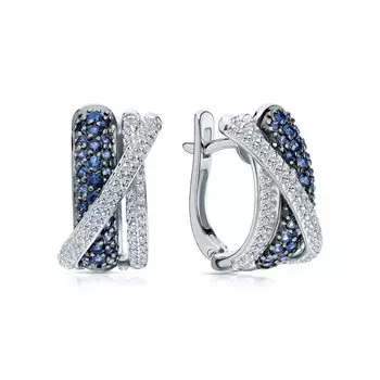 Золотые серьги с бриллиантами природными и сапфирами природными