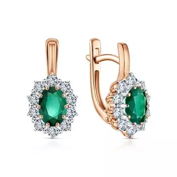 Золотые серьги с бриллиантами природными и изумрудами природными