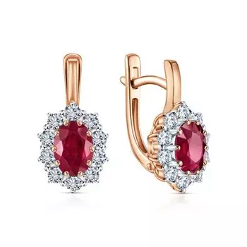 Золотые серьги с бриллиантами природными и рубинами природными