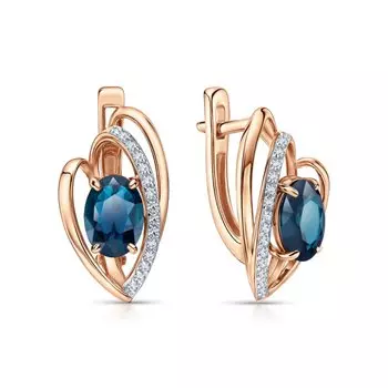 Золотые серьги с бриллиантами природными и топазами природными