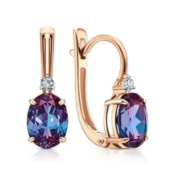 Золотые серьги с бриллиантами природными и александритом