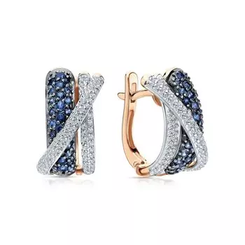 Золотые серьги с бриллиантами природными и сапфирами природными