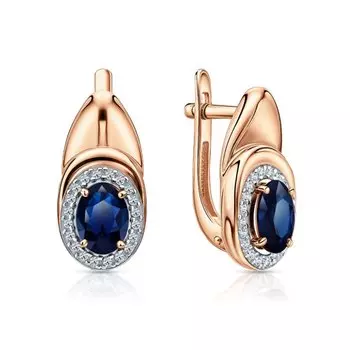 Золотые серьги с бриллиантами природными и сапфирами выращенными