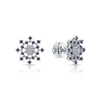 Золотые серьги с бриллиантами природными и сапфирами выращенными