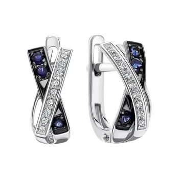 Золотые серьги с бриллиантами природными и сапфирами природными