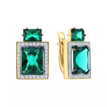 Золотые серьги с бриллиантами природными и изумрудами выращенными