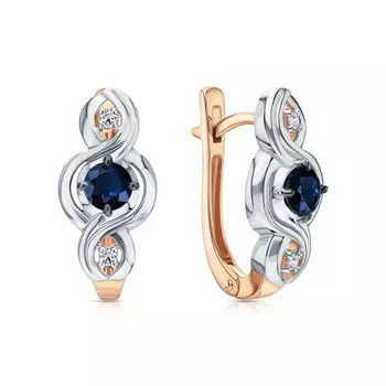 Золотые серьги с бриллиантами природными и сапфирами природными