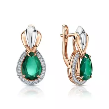 Золотые серьги с бриллиантами природными и изумрудами выращенными