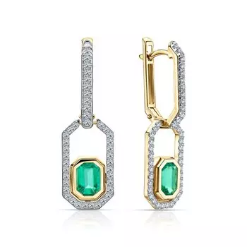 Золотые серьги с бриллиантами природными и изумрудами природными