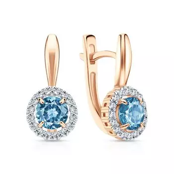 Золотые серьги с бриллиантами природными и топазами природными