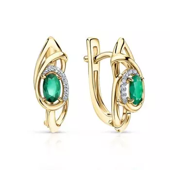 Золотые серьги с бриллиантами природными и изумрудами природными