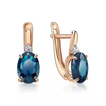 Золотые серьги с бриллиантами природными и топазами природными