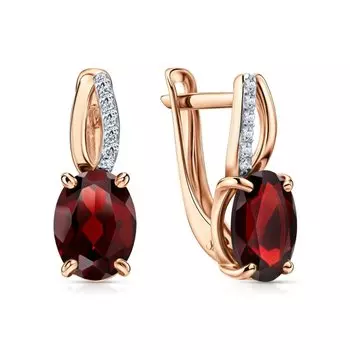 Золотые серьги с бриллиантами природными и гранатами природными