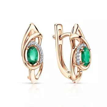 Золотые серьги с бриллиантами природными и изумрудами природными