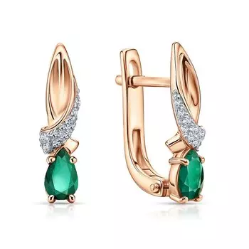 Золотые серьги с бриллиантами природными и изумрудами природными