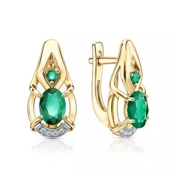 Золотые серьги с бриллиантами природными и изумрудами природными