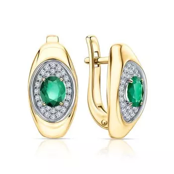 Золотые серьги с бриллиантами природными и изумрудами природными