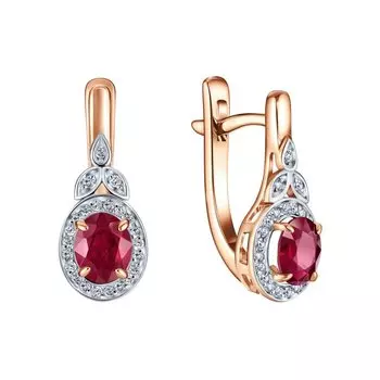 Золотые серьги с бриллиантами природными и рубинами природными