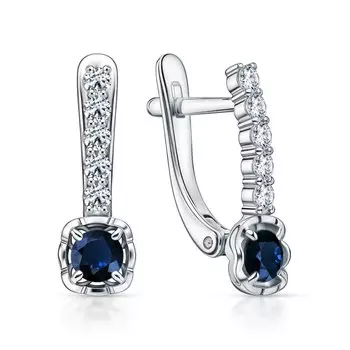 Золотые серьги с бриллиантами природными и сапфирами природными