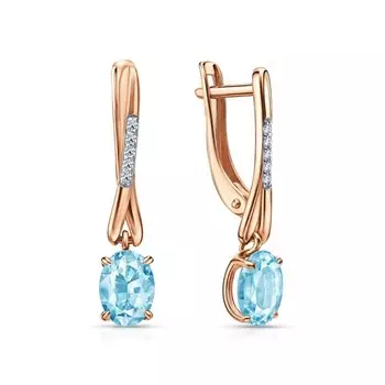 Золотые серьги с бриллиантами природными и топазами природными