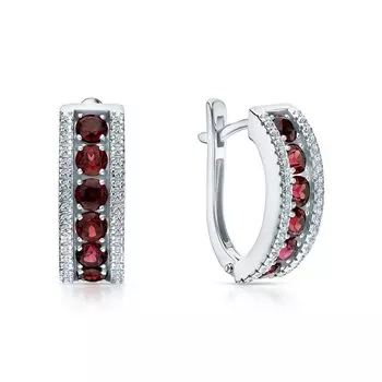 Золотые серьги с бриллиантами природными и родолитами природными