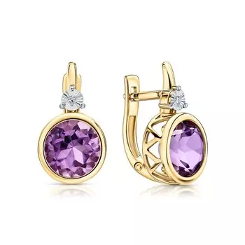 Золотые серьги с бриллиантами природными и аметистами природными