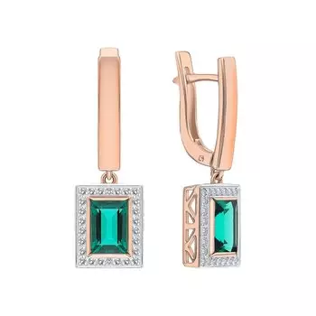 Золотые серьги с бриллиантами природными и изумрудами выращенными