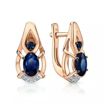 Золотые серьги с бриллиантами природными и сапфирами природными