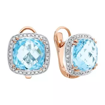 Золотые серьги с бриллиантами природными и топазами природными