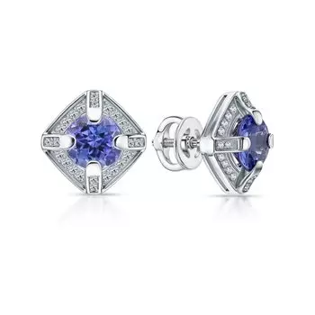 Золотые серьги с бриллиантами природными и танзанитами природными