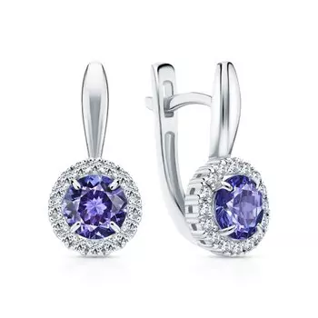 Золотые серьги с бриллиантами природными и танзанитами природными