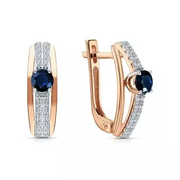 Золотые серьги с бриллиантами природными и сапфирами природными