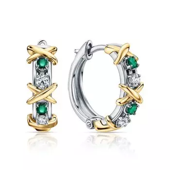 Золотые серьги с бриллиантами природными и изумрудами природными