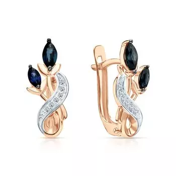 Золотые серьги с бриллиантами природными и сапфирами природными