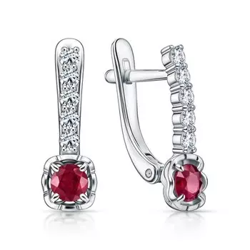 Золотые серьги с бриллиантами природными и рубинами природными