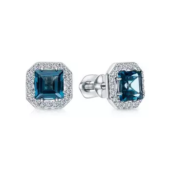 Золотые серьги с бриллиантами природными и топазами природными