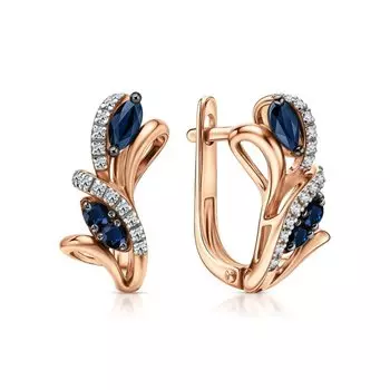 Золотые серьги с бриллиантами природными и сапфирами природными