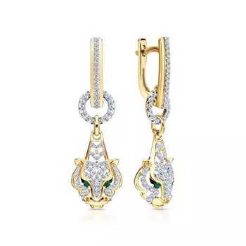 Золотые серьги с бриллиантами природными и изумрудами природными