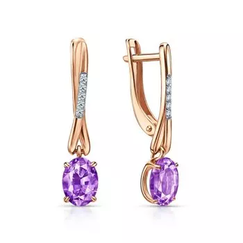 Золотые серьги с бриллиантами природными и аметистами природными