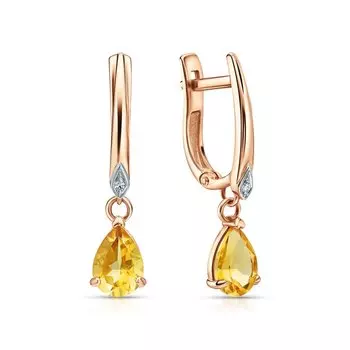 Золотые серьги с бриллиантами природными и цитринами природными